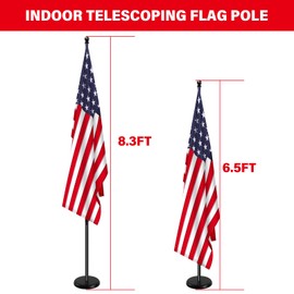SENZHIYI Indoor Telescoping Flag Pole with Base 6FT-8FT,Aluminum Commercial Indoor Flagpole with Black Ball Top Finial,Heavy Duty Indoor Flag Pole Kit for Office School City Hall
