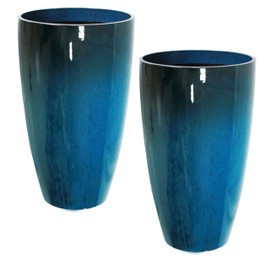 Goldshire 2 Packs 21 inch Tall Planter, Indoor Outdoor Round Planter for Porch, Large Plant Pot with Drainage Hole for Home Garden Front Door, Modern Decorative Pots for Plants (Blue)