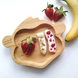 bamboo bamboo ® Baby and Toddler Suction Plate for Feeding and Weaning | Bamboo Plate with Secure Suction | Suction Plates for Babies from 6 Months (Pink, Monkey)