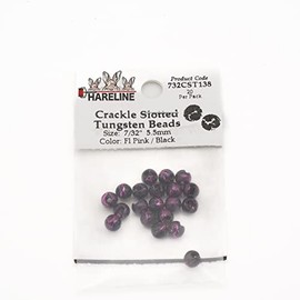 Hareline Crackle Slotted Tungsten Beads #138 7/32'' (5.56mm) Fl Pink/Black