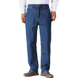 Soojun Mens Elastic Waist Jeans Relaxed Fit with Zipper and Button, Dark Stonewash, 34W x 30L