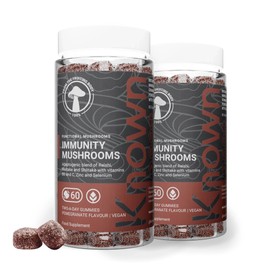 Known Known Tasty Immunity Mushrooms Gummies - Reishi, Maitake, Vitamin C, Zinc & Selenium - Natural Pomegranate Flavour - 60 Vegan Gummies, 2 Month Supply