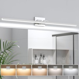 VOLISUN Modern Bathroom Vanity Light 48 inch, Rotatable, 30W Dimmable 5CCT Led Bathroom Light Fixture Over Mirror, Chrome Vanity Light for Bathroom Mirror Cabinets-ETL Certificated