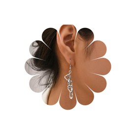 Allereya Punk Skull Skeleton Earrings Silver Skull Dangle Earrings Long Skeleton Drop Earrings Gothic Skull Bone Earrings Jewellery for Women and Girls