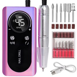 V4 Nail Drill Machine 2025 New 45000RPM Rechargeable with LCD Display Low Noise Professional Nail Polish Sander Set for Acrylic Nails:_White-45000RPM