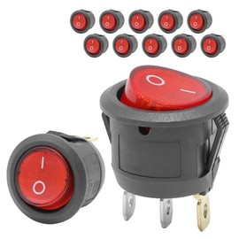 12-Pack Rocker Toggle Switch with Red Light, ON/Off SPST 3Pin Illuminated Lighted Boat Switches for Home Auto Car Marine Boat, KCD2-101