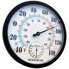 Indoor Outdoor Thermometer Large Wall Thermometer-Hygrometer Does not Require Battery (Black)