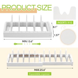 Teenyyou Pots and Pans Organizer Under Cabinet Bamboo Expandable Pot Lid Holder Adjustable Cookware Organizer for Bakeware Cutting Board Baking Sheet Pan Kitchen Storage(13.58-25.59 Inch,White)
