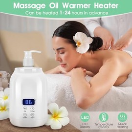 Gugxiom Calentador de Aceite de Masaje, Pantalla LED, Calentador de Loción de una Sola Botella, Calentador de Mesa de Masaje con Control de Temperatura con 2 Botellas de Aceite,