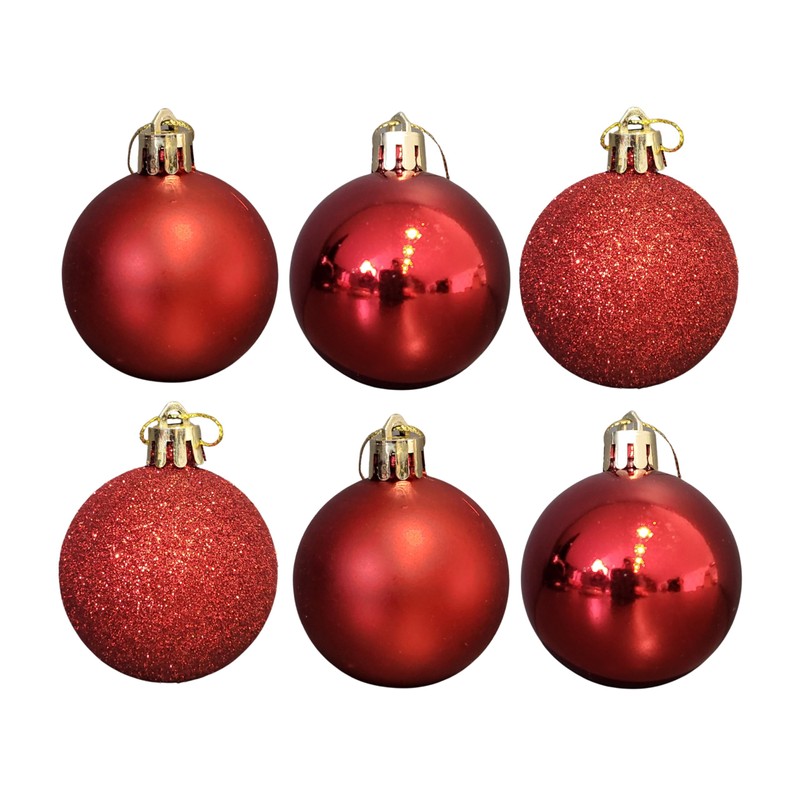 Assorted Red Baubles 12 Pack | 5cm Diameter | Christmas