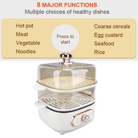 2 Tier Electric Food Steamer, 1200W 10.5L Electric Hot Pot with Steamer, Stackable Baskets, Fast Simultaneous Cooking Vegetable Steamer for Seafood, Raman, Soup, Noodles, Oatmeal