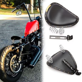 Black Motorcycle Rivet Solo Seat Spring Bobber With Base Plate Compatible with Harley Chopper Bobber Sportster XL883 1200 48 Chopper