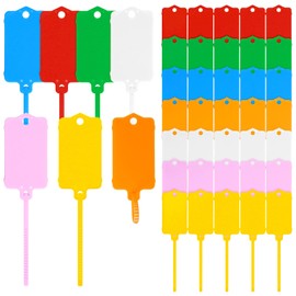 LeonBach 70 PCS Plastic Shipping Tags,1.46" x 2.48", Waterproof Labels Writable Hanging Tags with Sealing Strap,Shipping Cable Tie Plastic Tags Label for Keys Luggage Logistic Retail Inventory