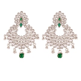 I Jewels Indian Traditional Jewelry Rhodium Plated Bollywood Faux Kundan & Chandbali Earrings for Women (E2457ZG)