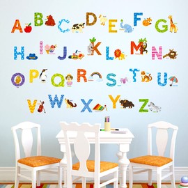 DECOWALL DS-8003 Watercolour Animal Alphabet Kids Wall Stickers Decals Peel and Stick Removable for Nursery Bedroom Living Room art murals decorations decor decorative repositionable bathroom kitchen toddlers girls baby