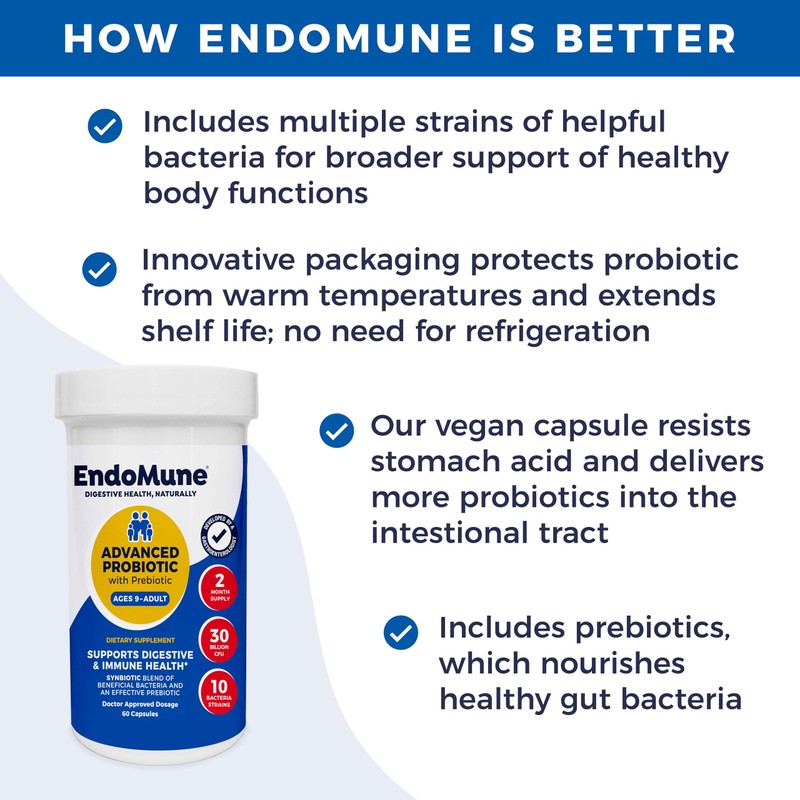 Endomune Advanced Adult Multi-Strain Probiotic Supplement with Prebiotic | 10