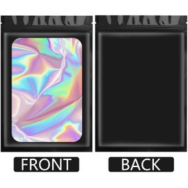 Artcut 100 PCS Smell Proof Mylar Bags Holographic Packaging Bags, Resealable Odor Proof Bags Foil Pouch Bags for Food Storage and Lipgloss, Jewelry, Eyelash (Black, 3 * 4.7inch)