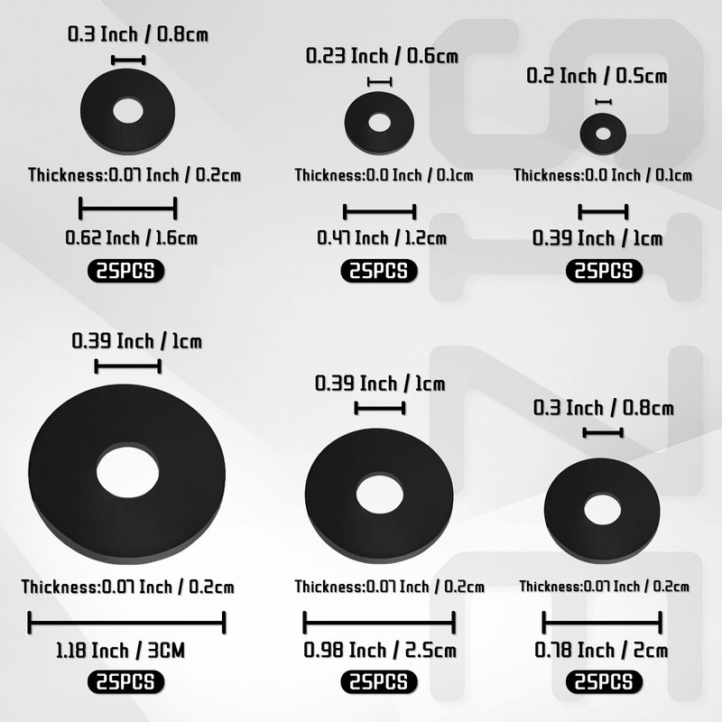 150 PCS Flat Rubber Washers Assortment Kit, Black Rubber Washers