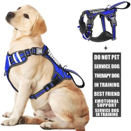 WINSEE Service Dog Vest No Pull Dog Harness with 7 Dog Patches, Reflective Pet Harness with Durable Soft Padded Handle for Training Small, Medium, Large, and Extra-Large Dogs (Large, Dark Blue)