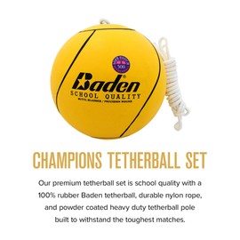 Baden School Quality Tetherball Set - Soft-Touch Tetherball Ball and Rope with Hook and Snap Lock, 10.5 ft Height Steel Pole, Air Pump with Needle for Backyard and Outdoor Games