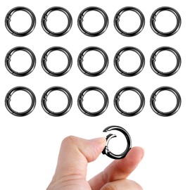 16pcs Spring o Ring Clip, Extra Small Spring Split Ring Key Loop Hook Mini Clips Round Mini Snap Clip Round Clips Purse Rings for Straps Keychains Handbag Keys Crafts (Black)