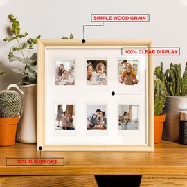 CAIYOULE Wooden 2x3 Collage Picture Frame, Polaroid Frame with Multiple Openings for Instax Mini 2x3, 4x6 inch Photos Multifunctional Display for Wall Tabletop - 1 Frame with 2 Mat