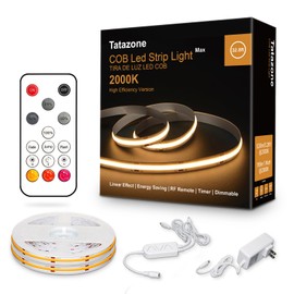 Tatazone 32.8ft Orange Color COB Strip Lights with RF Remote, 2000K Dimmable Ultra Bright Yellow COB Light Strip, Indoor Adhesive Led Lights for Cabinet, Living Room, 2 Rolls of 16.4ft