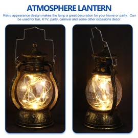 OATIPHO LED Vintage Lantern Metal, Hanging Hurricane Lantern,Water and Impact-Resistant Lantern with Carry Handle for Antique Designer Light Study Room Bedroom Theatre Prop 4.92*3.54 in