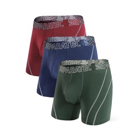 Separatec Dual Pouch Underwear for Men Moisture Wicking Breathable and Soft Men's Underwear Boxer Briefs with Fly 3 or 6 Pack(M, Navy Blue*1+Maroon*1+Olive Green*1)