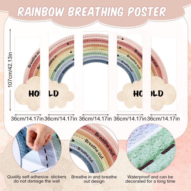 Janlaugh Large Calming Corner classroom Poster Rainbow Breathing Poster Breath