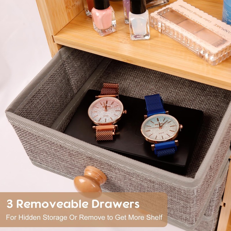 Makeup Organizer Countertop With Brush Holder For Vanity, Large Bamboo