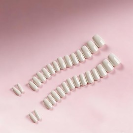 SXVME Uñas postizas cortas blancas con pegamento, diseño ataúd, brillantes, sencillas, cuadradas, de ajuste natural, con gel suave para mujer, reutili