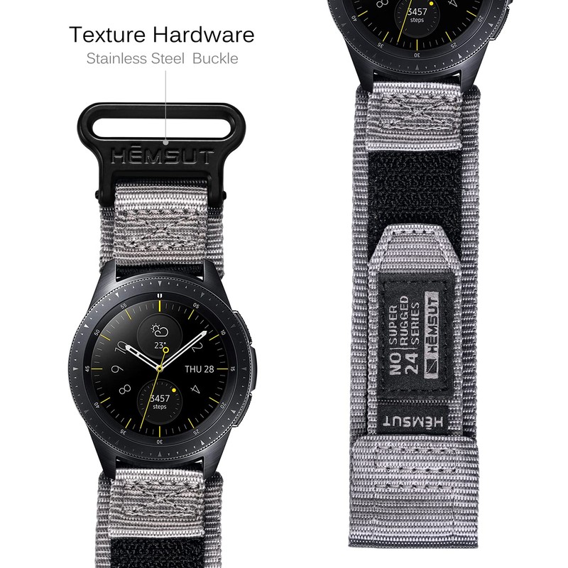 HEMSUT Wide Nylon Hook & Loop Watch Band with Metal