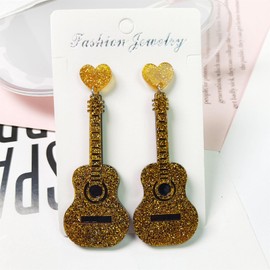 QLUYCKW Glitter Guitar Earrings Acrylic Colorful Guitar Heart Dangle Earrings with Renaissance Music Drop Earring Retro Punk Music Rock Band Jewelry for Women (Yellow)