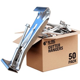 (50 Pack) 6 Inch Gutter Hangers Heavy Duty Hidden Rain Gutter Bracket Fastener with Clip Comes with a Pre-Inserted Rust Resistant Screw for 5" K-Style Aluminum Gutters - Easily Repair Sagging Gutters
