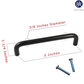 (1 Piece, CC: 5 Inch Wire Pull) Swiss Kelly Hardware Matte Black Kitchen Cabinet Handles Drawer Pulls