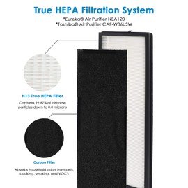 Flintar NEA120 Replacement Filter, Compatible with Eureka NEA120 and Toshiba Smart WiFi Air Purifier, (2) H13 Grade Air Filters (NEA-F1) and (8) Activated Carbon Filters (NEA-C1)