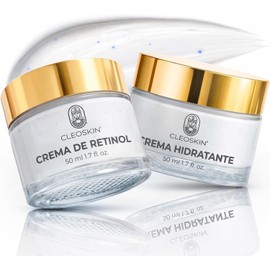 CLEOSKIN Kit Día y Noche: Crema Ácido Hialurónico + Crema Retinol 0.3% - Tratamiento Antiedad 24h Hidratación y Renovación Celular, 2 x 50ml