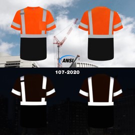 TCCFCCT Safety Shirts for Men Class 3 High Visibility Shirts with Pocket, Hi Vis Reflective Shirts for Men Women, Short Sleeve Construction Work Shirts with Black Bottom, Durable, DP-Orange S 3PCS