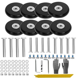 Luggage Suitcase Replacement Wheels 1.97"x0.55"(50x14mm) 8 Pcs with Reciprocating Saw& 3 Sizes Axle Wear-Resistant Mute Rubber Swivel Caster Repair Kits for Trolley Bag Travel Box