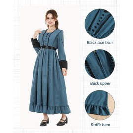 FCCAM Victorian Dress for Women Long Sleeve 1800s Edwardian Dress Maxi Renaissance Ball Gown Costume Bule XL Blue