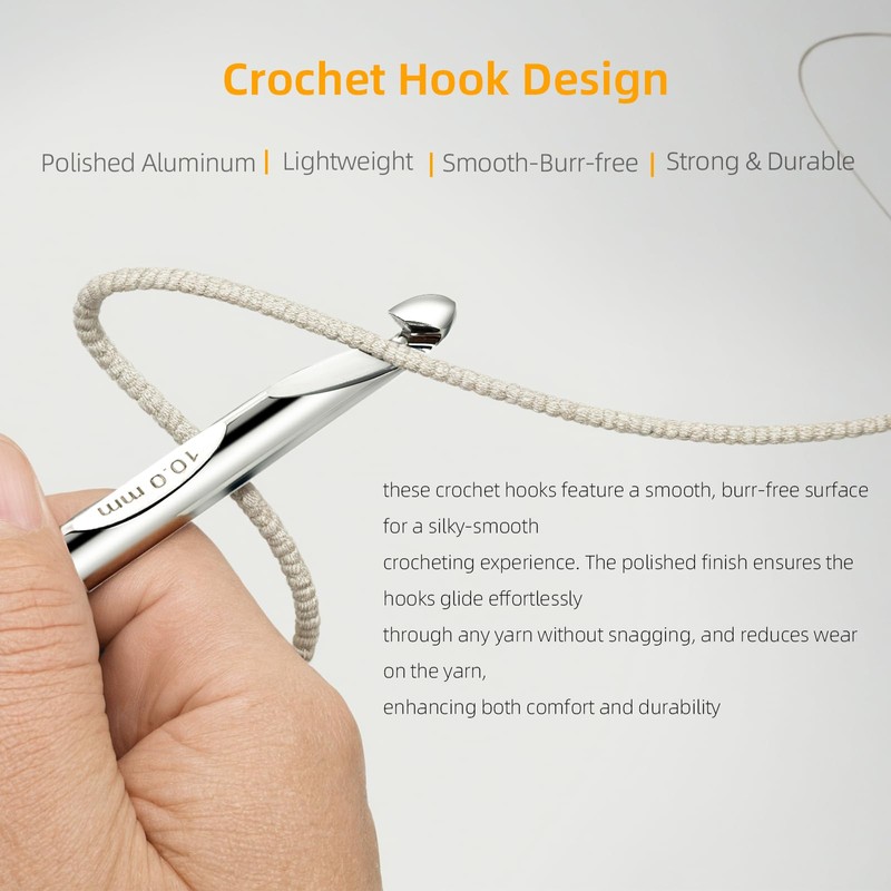 AIYUNDI Tunisian Crochet Hooks Set with Cable, 6-Inch Aluminum Interchangeable