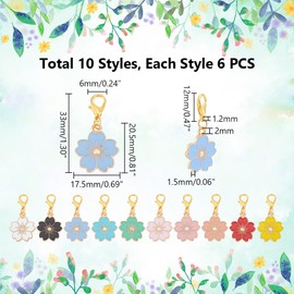 UNICRAFTALE 60pcs Sakura Flower Charms Knitting Stitch Markers Flower Crochet Stitch Marker with Removable Lobster Clasp Ring Notions Clip on Cute Charms for Sewing Weaving DIY Zipper Pull Charm