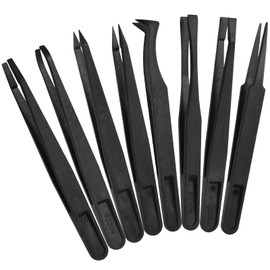 QINREN 8Pcs Anti-Static Plastic Tweezers Set, Multifunctional Precision Tweezers Set Slant Flat Tip Tweezer Pointy/Curved Tips Tweezers for Electronics, Jewelry-Making, Laboratory Work, Repairing
