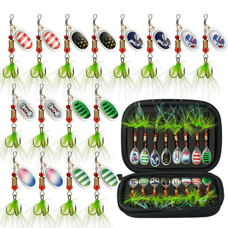 JasCherry Sequins Spinner Fishing Lures Kit, Lifelike Rotating Metal Fish