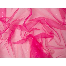Minerva Glitter Tulle Net Fabric Flo Pink - per metre