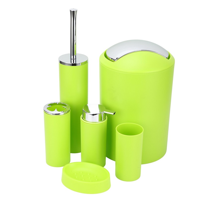 6Pcs Bathroom Accessory Set Bin Soap Dish Dispenser Tumbler Toothbrush