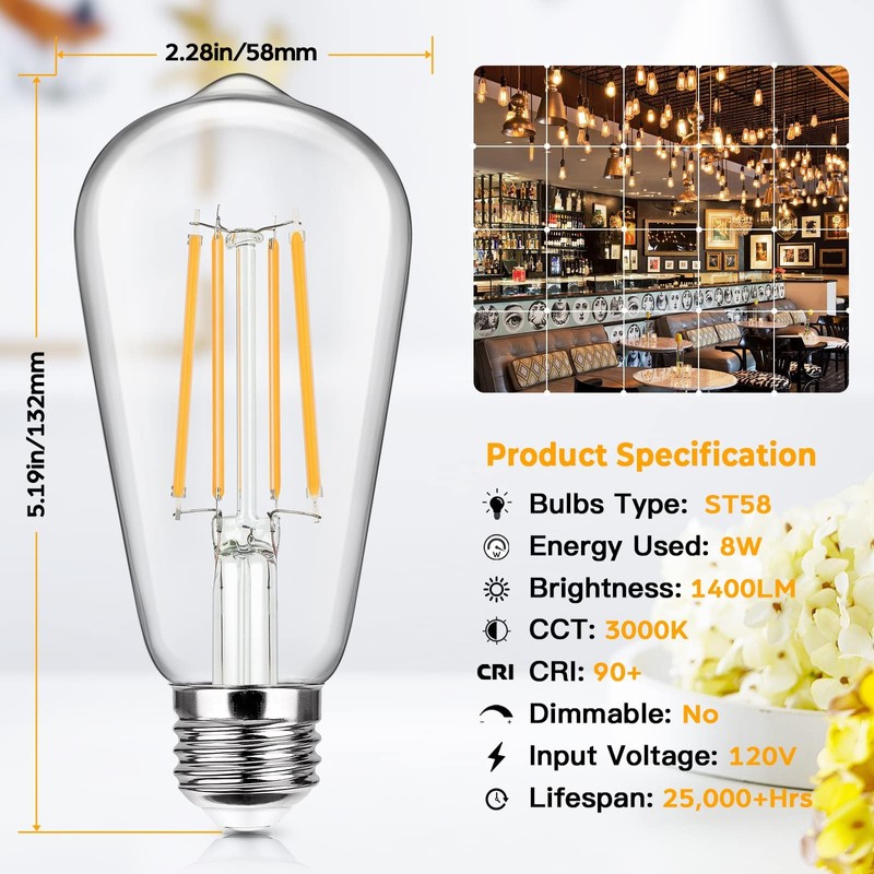 12-Pack Vintage LED Edison Bulbs 100W Equivalent 1400LM High Brightness
