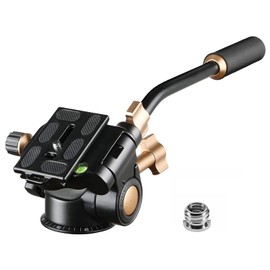 Soonpho Q-08S Heavy Duty Video Camera Tripod Fluid Head Swivel Head with Extended Handle, Tripod Head with 1/4 Inch Screw Slide Plate 360 Degree Rotatable for DSLR, Camcorder, Monopod