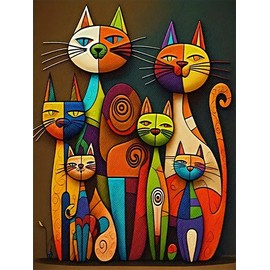 mrpwnle Cat Diamond Painting Kits for Adults Beginners, DIY Cute Cat Diamond Art Kits for Adults 5D Full Drill Diamond Art Dots Gem Paintings Kit for Festival Home Wall Decor 12x16inch